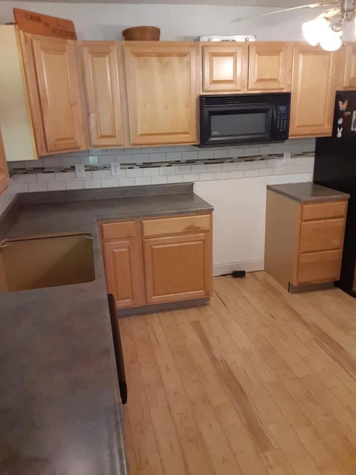 Kitchen cabinets and countertops during interior work