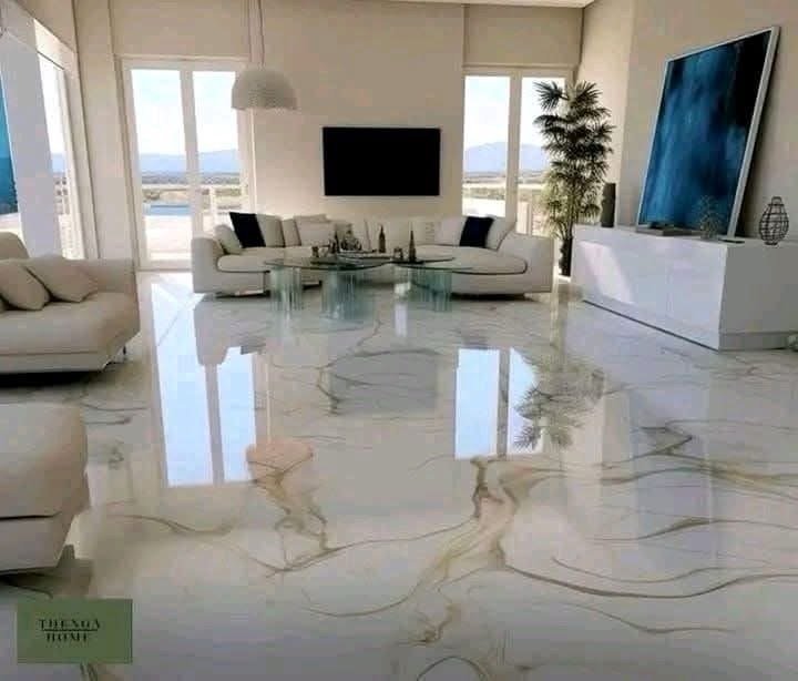 Finished interior with a light decorative floor